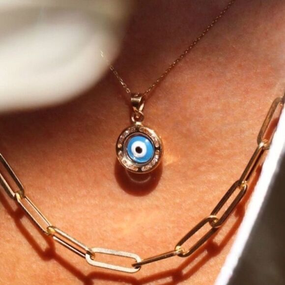 14k Solid Gold Evil Eye Charm | Real Gold Evil Eye Pendant | Birthday Gift | - Picture 7 of 10